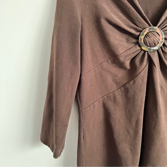 Jones New York Y2K Brown Ring Detail V Neck Ruched Petite Large Top - Picture 4 of 8